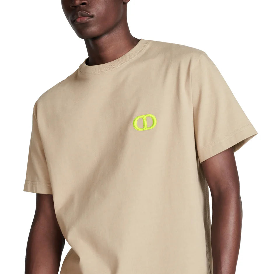 Dior CD Icon Relaxed Fit Cotton Beige T Shirt